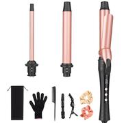 Ensemble de fer à friser 3 en 1 avec barils en céramique interchangeables de 1,3 à 3,2 cm, chaleur rapide 14 temps pour plusieurs boucles, bigoudi de voyage double tension