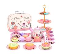 Ensemble de fête à thé - Collection de Jouets de Cuisine complète avec étui de Transport Portable, Ensemble de théière en étain Comprenant Tasses, soucoupes, Assiettes | pour Les â