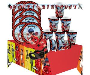 Ensemble de fête anniversaire pour enfants de nombreuses pièces vaisselle décoration d'anniversaire table d'anniversaire de nombreux motifs (Miraculous, les aventures de Ladybug et Chat Noir)
