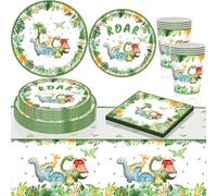 Ensemble de Fête d'anniversaire Dinosaure,51 pièces Anniversaire dinosaures vaisselle,Vaisselle de Fête Dino,assiettes en papier,serviettes,pour les fêtes d'anniversaire