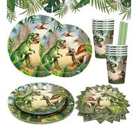 Ensemble de Fête d'anniversaire Dinosaure,60 pièces Anniversaire dinosaures vaisselle,Vaisselle de Fête Dino,assiettes en papier,gobelets,serviettes,pour les fêtes d'anniversaire
