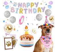 Ensemble de fête d'anniversaire pour chien, jouet pour animal domestique, chapeau pour chiot et bandana, ballons festifs, cadre en forme de patte à mémoire de forme avec encre - Ensemble de fête pour