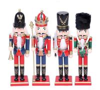 Ensemble de figurines de Noël en bois de 30,5 cm peintes à la main pour décoration d'arbre de vacances, cheminée, livre d'histoires festives B+C+D)