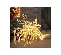 Ensemble de Figurines de Rennes de Noël 3 pcs Ornement de Fêtes Décoration de Vacances Lumière de Noël Jardin Extérieur Blanc Chaud