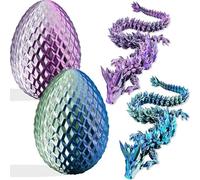 Ensemble de figurines et œufs de dragon imprimés 3D - Décoration articulée avec articulations flexibles | 3 tailles (S/M/L) | Affichage anti-stress (violet + vert, taille M)