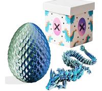 Ensemble de figurines et œufs de dragon imprimés en 3D - Décoration articulée avec articulations flexibles | 3 tailles (S/M/L) | Affichage anti-stress (bleu vert + boîte, taille S)