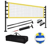 Ensemble de Filet de Volleyball, 9.5 m X 1 m, Ensemble de Filet de volleyballnet Pliable Complet avec Poteau en Acier, marquage de Terrain, Volleyball et Sac de Transport, Hauteur réglable