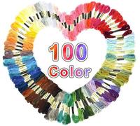 Ensemble de Fils de Broderie en Coton, 100 Couleurs fil a broder en Coton Fils de Points de Fils de écheveaux de 8 mètres 6 brins de Branches, Fil de Broderie kit pour Broderie