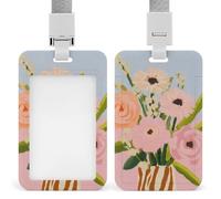 Ensemble de fleurs aquarelles avec porte-badge rétractable à clip pour carte de protection, badge nominatif pour travail, bureau, médecin, infirmière