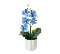 Ensemble de fleurs d'orchidée artificielles avec cinq fleurs détaillées montées dans un pot vertical pour décoration florale d'intérieur toute l'année (bleu)