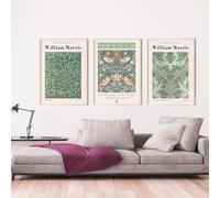 Ensemble de fleurs par William Morris, impression d'art botanique floral moderne sur toile, affiche représentant des fleurs d'automne illuminées et un saule (40 x 60 cm x 3 / cadre intérieur)