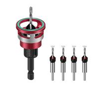 Ensemble de forets coniques avec collier d'arrêt de profondeur réglable, tige hexagonale de 6,35 mm, 4 forets coniques HSS M2 et une clé, 82 ° pour le travail du bois, contreplaqué, MDF et projet de