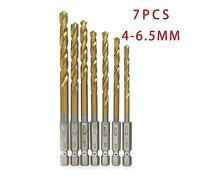 Ensemble de forets, ensemble de forets au cobalt, 3/13 pièces HSS haute vitesse acier Ti enduit foret ensemble 1/4 tige hexagonale 1.5mm-6.5mm poignée hexagonale foret hélicoïdal(7pcs 4-6.5mm)