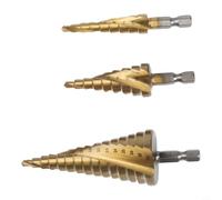 Ensemble de forets étagés en spirale en acier rapide conique avec revêtement doré, alésoir pagode multi-tailles pour métal, acier, bois, plastique, diamètre variable de 4 à 32 mm (D)