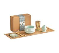 Ensemble de fouet à matcha 7 pièces avec bol à thé céladon + support à fouet à matcha + fouet à thé + cuillère à café + extracteur à thé + tapis à thé + torchon cadeau pour les amateurs de matcha