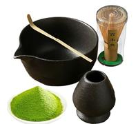 Ensemble de fouet à matcha, bol à matcha avec bec, pelle à fouet et support, kit complet de cérémonie du thé matcha, parfait pour le brassage traditionnel, le mélange et le service, bol à matcha en