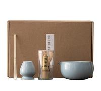 Ensemble de fouet à matcha - Bol à matcha avec bec verseur - Support fouet à matcha - 4 pièces - Pour poudre de matcha - Fouet et support - Accessoires pour le matcha