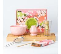 Ensemble de fouet à matcha rose en céramique avec fouet à matcha et bol, kit complet de 6 pièces à matcha et bec verseur pour faire du latte, accessoires pour cérémonie du thé, coffret cadeau inclus