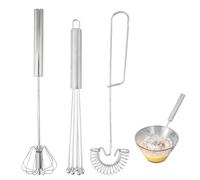 Ensemble de Fouets en Acier inoxydable, 3 Pièces Batteur Manuel, Rotatif à Main de Fouet à Oeufs, Fouetter flexible avec perles, Batteurs à Spirale pour Mélanger, Remuer la Pâte, les Œufs, Mousser
