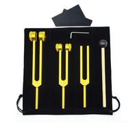 Ensemble de fourches d'accordage avec fréquences, outils parfaits pour la guérison par le son, la méditation, 128 Hz, 256 Hz et 512 Hz (doré)