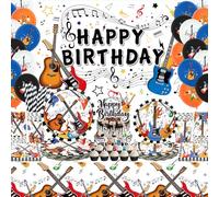 Ensemble de fournitures de fête d'anniversaire avec toile de fond « Happy Birthday », assiettes, nappe, tasses, ballons et pailles, pour instrument de musique, fournitures de fête prénatale