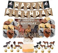 Ensemble de fournitures de fête d'anniversaire cheval avec bannière « Happy Birthday » sur le thème du cheval pour décoration de gâteau de cheval
