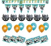 Ensemble de fournitures de fête d'anniversaire How to Train Your Dragon | Bannière « Happy Birthday », bannière de drapeau incluse, 6 masques de dragon, 8 ballons en latex imprimés