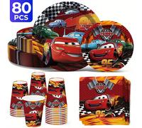 Ensemble de fournitures de fête d'anniversaire Lightning McQueen Cars, vaisselle sur le thème de noël, assiettes en papier, cadeaux de fête, sac cadeau et nappe 10pcs 9inch Plates