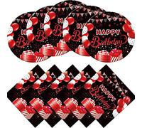 Ensemble de fournitures de table pour fête d'anniversaire rouge et noir, 20 assiettes et 20 serviettes, confettis rouges pour fête d'anniversaire pour homme et femme