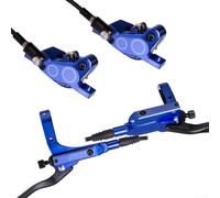 Ensemble de freins à disque hydraulique pour vélo électrique, leviers de frein avant et arrière à deux doigts, frein hydraulique à 4 pistons pour vélo de route et VTT (bleu)