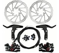 Ensemble de freins à disque mécaniques pour vélo, avant et arrière, pour VTT, noir Description :Sécurité : Ce produit est fabriqué en alliage d'aluminium de haute qualité.Freins inclinables : Le frein