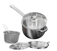 Ensemble de friture en acier inoxydable, casserole avec panier passoire, friteuse haute capacité avec verre, batterie de cuisine à longue poignée prête à induction, ensemble de cuisine professionnel