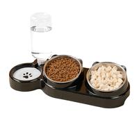 Ensemble de gamelles 3 en 1 pour chat - Gamelles inclinées en acier inoxydable avec support - Double gamelles avec distributeur d'eau - Station d'alimentation pour chats et petits chiens - Noir