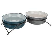 Ensemble de gamelles, céramique/métal 2 × 1,6 l/ø 20 cm/41 × 10 × 20 cm pétrole/vert clair/gris/gris clair