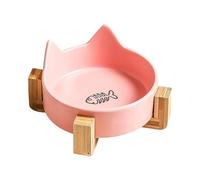 Ensemble de gamelles en céramique pour chat - Gamelle mignonne avec oreilles de chat avec support en bois, assiette d'alimentation durable, accessoire de salle à manger stable, système d'alimentation
