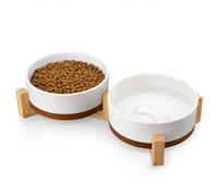 Ensemble de gamelles en céramique pour chien MALACASA avec support en bois, gamelles pour animaux de 3,5 tasses pour chiens de taille moyenne avec base antidérapante, grands chiots, chats, retrievers