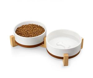 Ensemble de gamelles en céramique pour chien MALACASA avec support en bois, gamelles pour animaux de 3,5 tasses pour chiens de taille moyenne avec base antidérapante, grands chiots, chats, retrievers