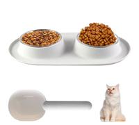 Ensemble de gamelles pour Chats et Chiens, Comprenant gamelles pour Eau et Nourriture, Double gamelle avec Tapis en Silicone et cuillère, Convient aux Chats et aux Petits Chiens, Blanc