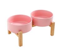 Ensemble de gamelles surélevées en céramique avec support en bois pour nourriture, eau, double solution d'alimentation avec grande capacité pour chats et chiens