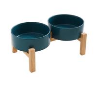 Ensemble de gamelles surélevées en céramique avec support en bois pour nourriture, eau, double solution d'alimentation avec grande capacité pour chats et chiens