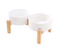 Ensemble de gamelles surélevées en céramique avec support en bois pour nourriture, eau, double solution d'alimentation avec grande capacité pour chats et chiens