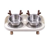 Ensemble de gamelles surélevées pour chat - Double mangeoire en acier | Cadre en polypropylène 36,3 x 13 cm - Double gamelles amovibles en acier inoxydable - Déflecteur surélevé - Base