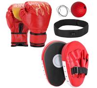 Ensemble de gants de boxe 3 en 1 pour adolescents et adultes avec balle de boxe, kit d'équipement de boxe pour MMA, kickboxing, karaté, Muay Thai (rouge)