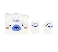 Ensemble de Gants de Chapeau de Bébé, Gants de Chapeau Tricotés de Modèles D'Animaux de Bande Dessinée, Mitaines Chaudes D'Hiver de Chapeau D'Enfants, Chapeau Tricoté D'Enfants(22cm-Blanc)
