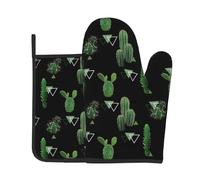 Ensemble de gants de cuisine et de maniques en forme de cactus - Accessoires de cuisson élégants et résistants à la chaleur pour cuisiniers amateurs et chefs professionnels, gants de four durables