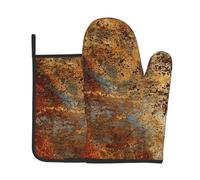 Ensemble de Gants de Cuisine et de maniques, Gant de Cuisine et manique 2 pièces pour la Cuisine et la pâtisserie, Structure de Fer en Acier rouillé en métal coloré de Rouille Brune