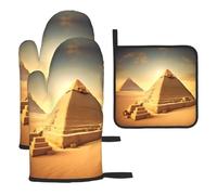 Ensemble de gants de cuisine et maniques à isolation thermique avec pyramide égyptienne dans le désert pour la cuisine et le barbecue.