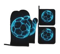 Ensemble de gants de cuisine et maniques avec hologramme numérique en forme de ballon de football résistant à la chaleur avec poignée antidérapante pour barbecue, pâtisserie, cuisine