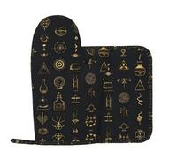 Ensemble de gants de cuisine et maniques imprimés de symboles d'alchimie, gants de cuisine résistants à la chaleur, gants de cuisine micro-ondes pour la cuisine et le barbecue