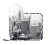 Ensemble de gants de cuisine et maniques New York noirs et blancs pour la cuisine, la cuisson et le four à micro-ondes, gants en silicone anti-chaleur + coussinet anti-chaud (gant gauche)